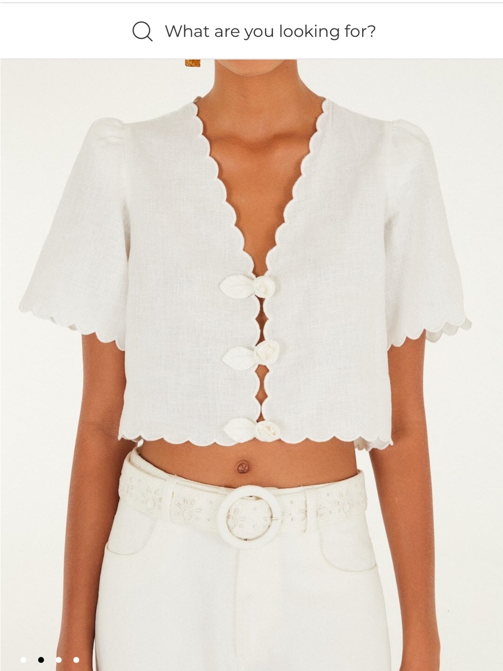 FARM Rio White Scallop-Edge Cropped Button Blouse - Picture 2 of 8